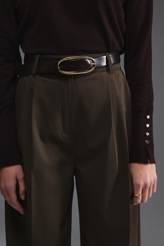 Pensli Geniş Paça Pantolon - Haki