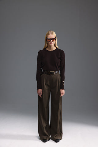 Pensli Geniş Paça Pantolon - Haki