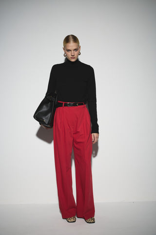 Pensli Geniş Paça Pantolon - Kırmızı