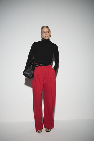 Pensli Geniş Paça Pantolon - Kırmızı