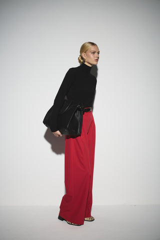 Pensli Geniş Paça Pantolon - Kırmızı