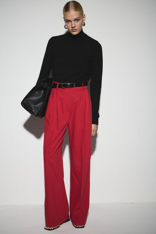 Pensli Geniş Paça Pantolon - Kırmızı