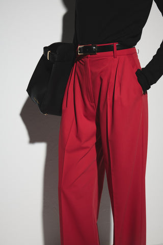 Pensli Geniş Paça Pantolon - Kırmızı