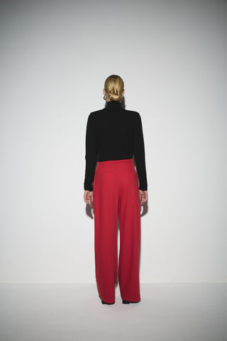 Pensli Geniş Paça Pantolon - Kırmızı