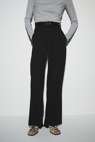 Pensli Geniş Paça Pantolon - Siyah