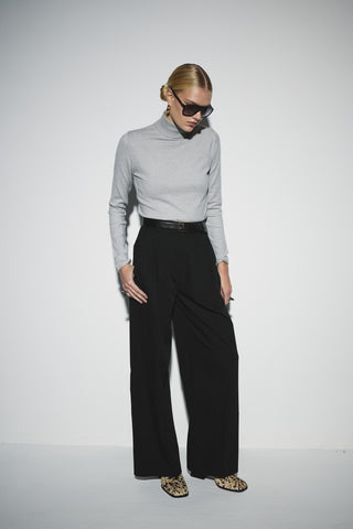 Pensli Geniş Paça Pantolon - Siyah