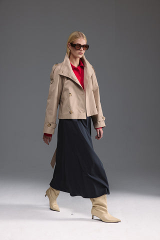 Pileli Midi Etek - Gri