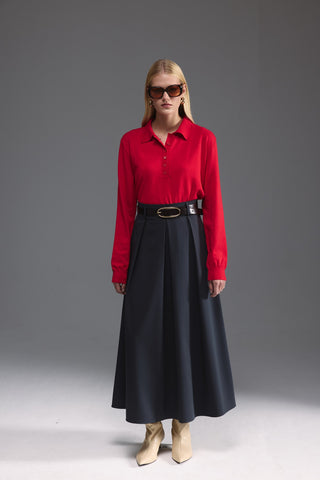 Pileli Midi Etek - Gri