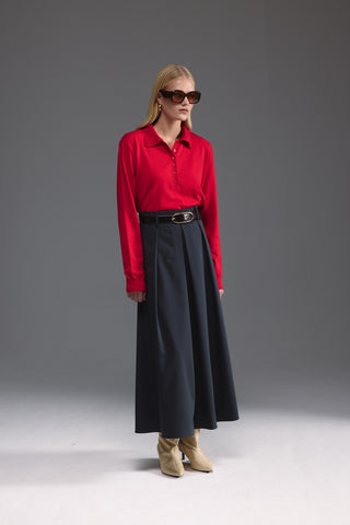 Pileli Midi Etek - Gri