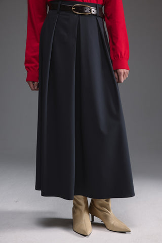 Pileli Midi Etek - Gri