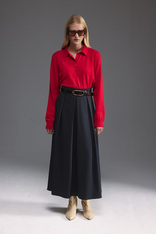 Pileli Midi Etek - Gri