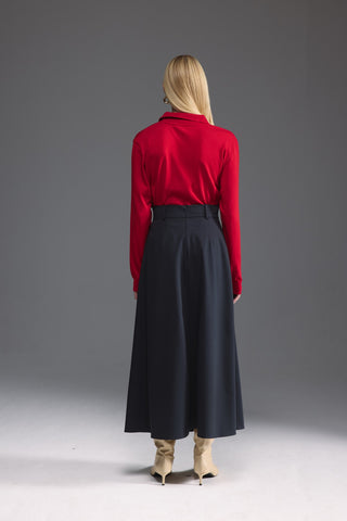 Pileli Midi Etek - Gri