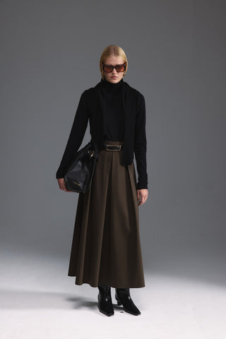 Pileli Midi Etek - Haki