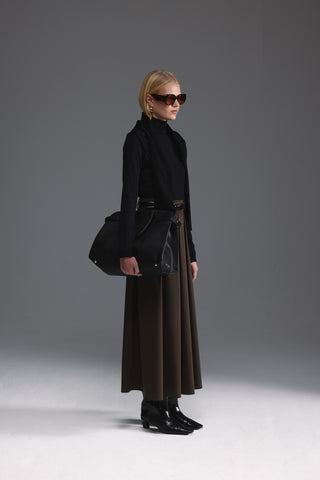 Pileli Midi Etek - Haki