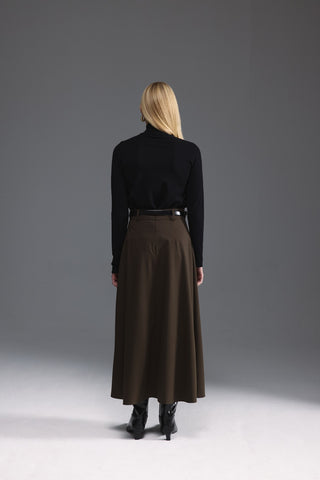 Pileli Midi Etek - Haki