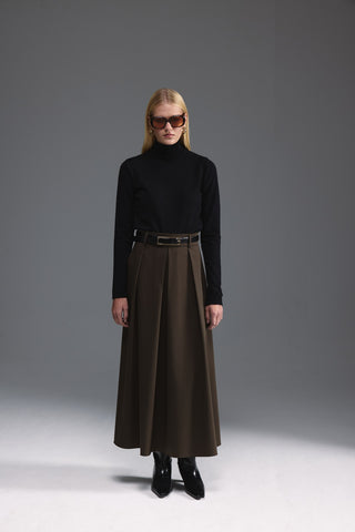 Pileli Midi Etek - Haki