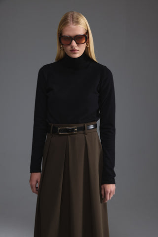 Pileli Midi Etek - Haki