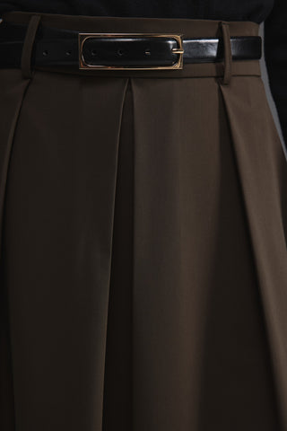 Pileli Midi Etek - Haki