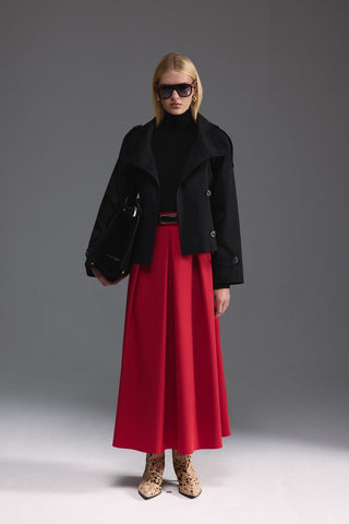 Pileli Midi Etek - Kırmızı