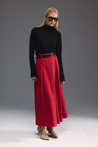 Pileli Midi Etek - Kırmızı