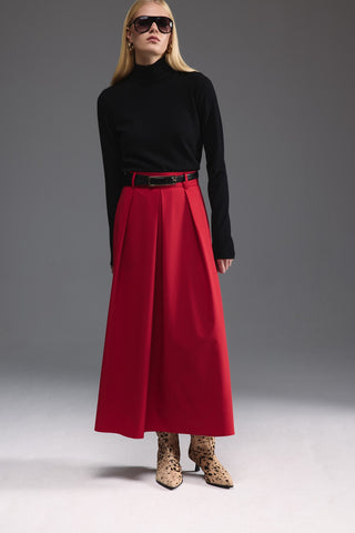 Pileli Midi Etek - Kırmızı