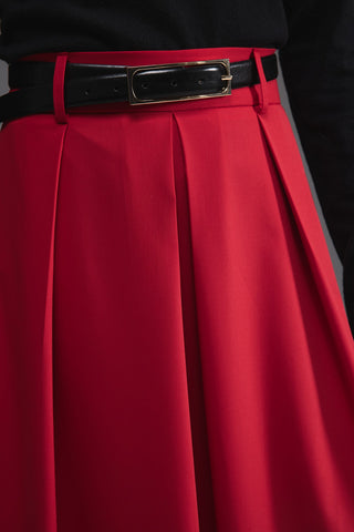 Pileli Midi Etek - Kırmızı