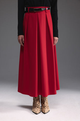 Pileli Midi Etek - Kırmızı