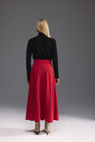 Pileli Midi Etek - Kırmızı