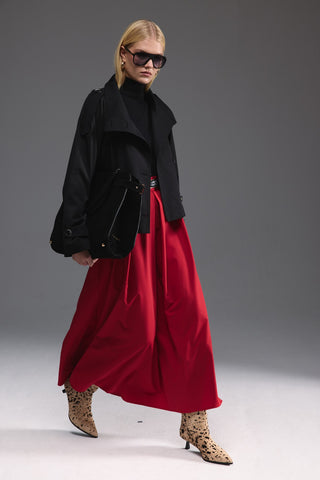 Pileli Midi Etek - Kırmızı