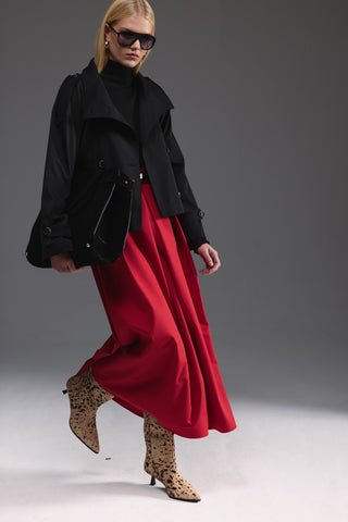 Pileli Midi Etek - Kırmızı