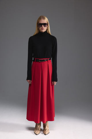 Pileli Midi Etek - Kırmızı