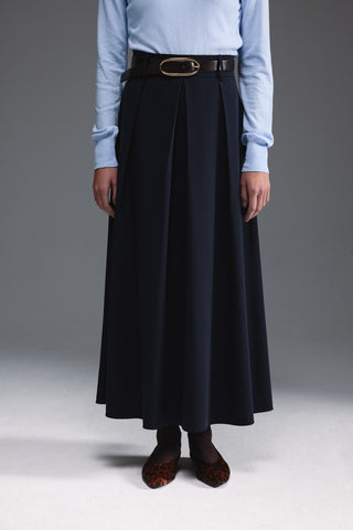 Pileli Midi Etek - Lacivert