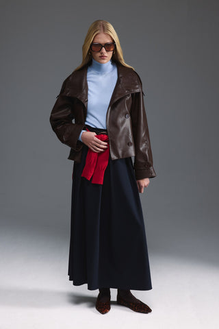 Pileli Midi Etek - Lacivert