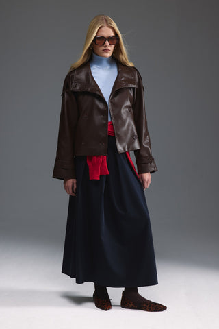 Pileli Midi Etek - Lacivert