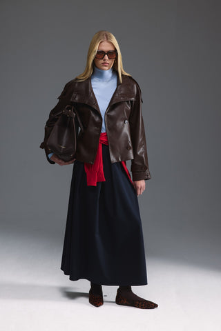 Pileli Midi Etek - Lacivert