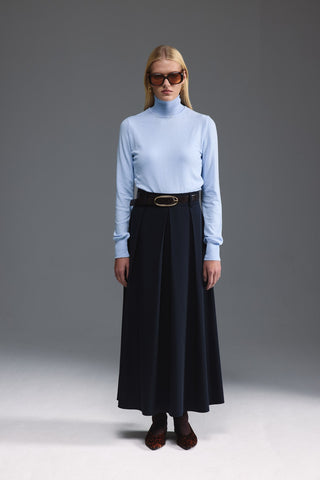 Pileli Midi Etek - Lacivert