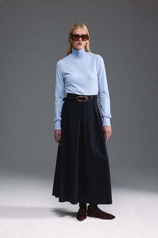 Pileli Midi Etek - Lacivert