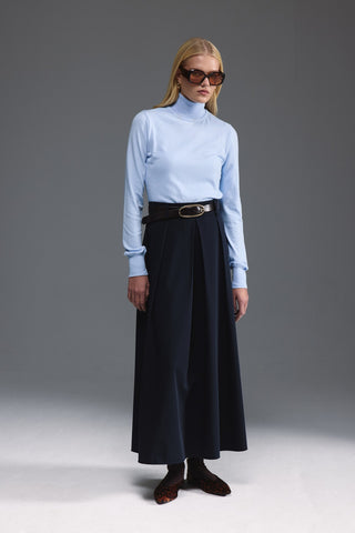 Pileli Midi Etek - Lacivert