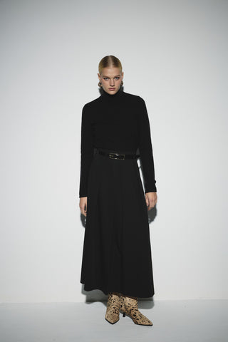 Pileli Midi Etek - Siyah