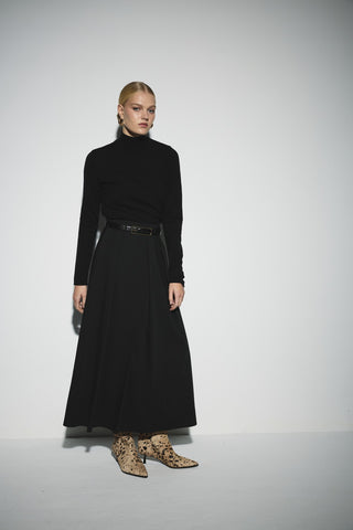 Pileli Midi Etek - Siyah