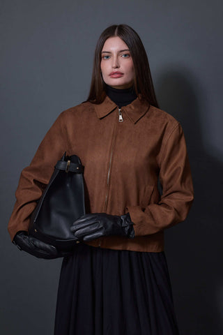 Süet Kısa Ceket - Camel