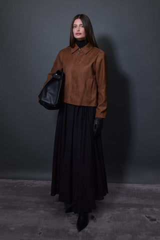 Süet Kısa Ceket - Camel