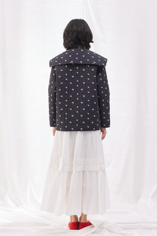 Bebe Yaka Çiçekli Kapitone Ceket - Siyah