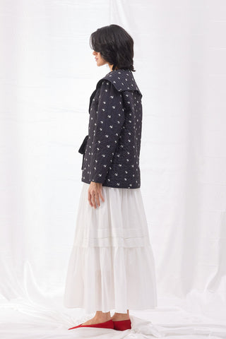 Bebe Yaka Çiçekli Kapitone Ceket - Siyah