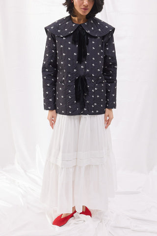 Bebe Yaka Çiçekli Kapitone Ceket - Siyah