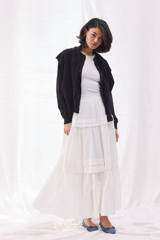 Nervürlü Vual Etek - Beyaz