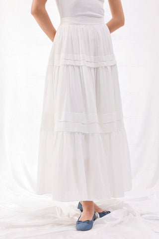 Nervürlü Vual Etek - Beyaz