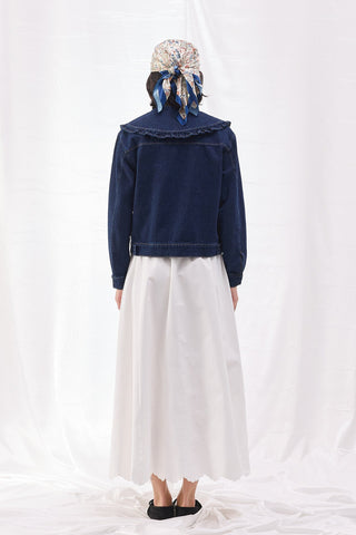 Bebe Yaka Denim Ceket - Koyu Denim