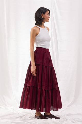 Nervürlü Vual Etek - Bordo