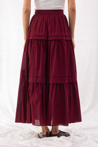 Nervürlü Vual Etek - Bordo